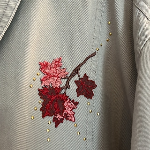 Shipshe-2X-tan-button down, lighter weight, long sleeve, Embroidered fall jacket - Picture 3 of 15